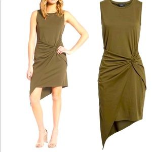 Trouve Twist Front Dress in Olive Green